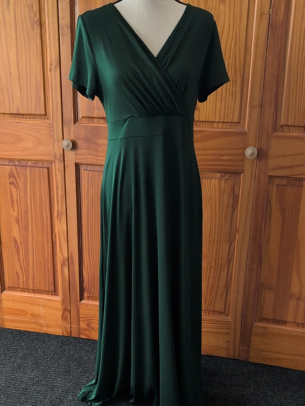 PoseShe Women's Forest Green V-Neck Wrap Maxi Dress L            M504